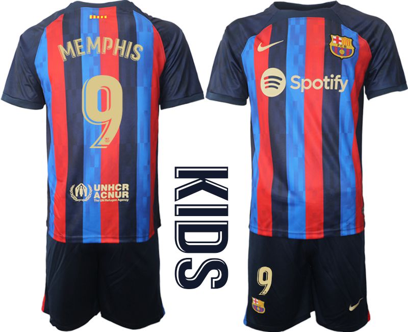 Youth 2022-2023 Club Barcelona home blue #9 Soccer Jerseys->real madrid jersey->Soccer Club Jersey